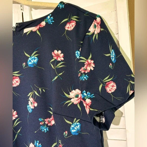 Ann Taylor LOFT outlet womens size 16 navy blue floral pocket midi dress NWT